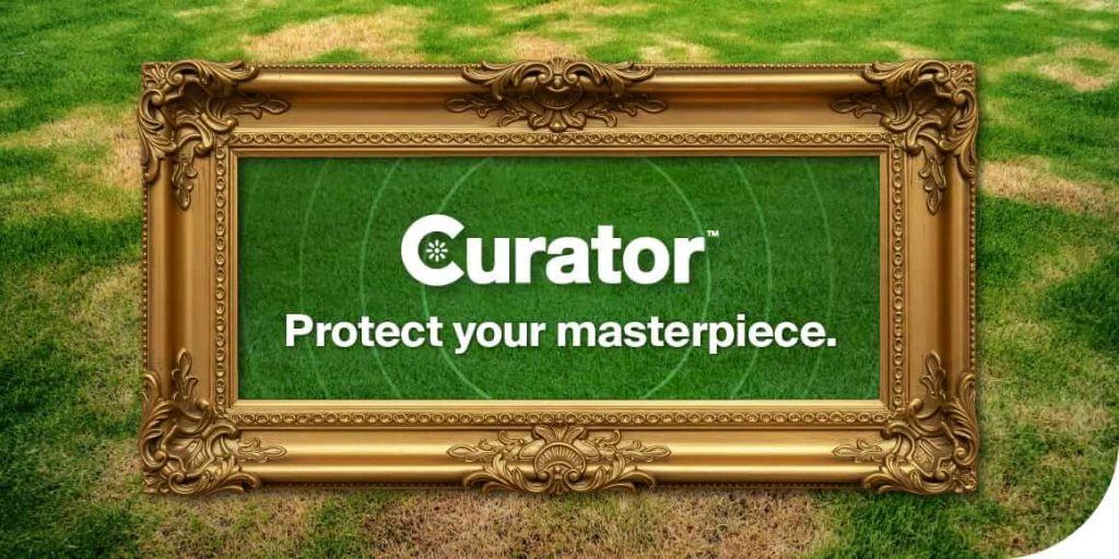 Curator Fungicide logo from Nufarm, inside of ornate frame.